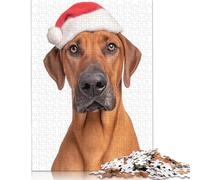 300 Piece Rhodesian Ridgeback Dog with Santa Hat Portrait Jigsaws for Adults Wood Puzzles Wooden Puzzles Jigsaw Puzzles for Adults 1000pcs (75x50cm)