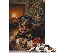300 Piece Rottweiler Christmas Portrait Christmas Tree Dog Print Jigsaw Puzzle for Adult Teenagers Puzzle Jigsaws for Adults Educational Puzzle 300pcs (40x28cm)