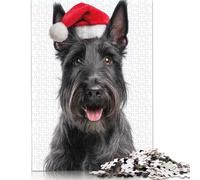 300 Piece Scottish Terrier Dog with Santa Hat Adult Puzzles Puzzles for Adults & Teenager Family Entertainment Toys 300pcs (40x28cm)