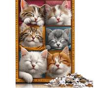 300 Piece Sleepy Kittens Compilation Creative Square Jigsaw Puzzles for Adults & Wooden Puzzles Stress Relief Puzzle Games And Unique 300pcs (40x28cm)