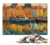 300 Piece Vibrant Harbor Reflections Square Jigsaw Puzzles for Adults, Wooden Puzzles Educational Game for Children 300pcs (40x28cm)