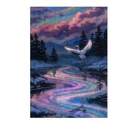 300 Piece Wooden Jigsaw Puzzle for Adults, Crane over a Rainbow River