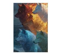 300 Piece Wooden Jigsaw Puzzle for Adults, Four Elements Wolves Art Print