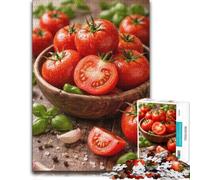 300 Piece Wooden Jigsaw Puzzle for Adults, Fresh Tomatoes and Basil in Bowl