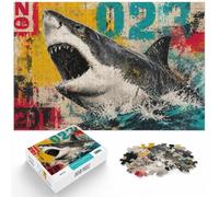 300 Piece Wooden Jigsaw Puzzle for Adults, Great White Shark Urban Collage | Jigsaw Puzzle for Adults: clear image areas for detailed puzzle work at home.