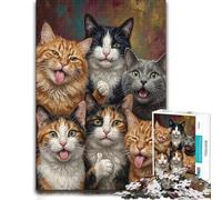 300 Piece Wooden Jigsaw Puzzle for Adults, Group of Cats Making Funny Faces