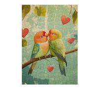 300 Piece Wooden Jigsaw Puzzle for Adults, Lovebirds on Branch with Hearts