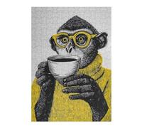 300 Piece Wooden Jigsaw Puzzle for Adults, Monkey with Coffee And Glasses