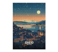 300 Piece Wooden Jigsaw Puzzle for Adults, Oslo, Norway Cityscape at Night