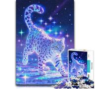 300 Piece Wooden Jigsaw Puzzle for Adults, Snow Leopard in a Starry Night