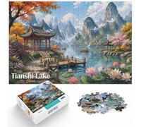300 Piece Wooden Jigsaw Puzzle for Adults, Tianshi Lake China Landscape | Jigsaw Puzzle - gift for puzzle lovers with solo or shared puzzle time.