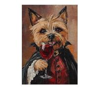 300 Piece Wooden Jigsaw Puzzle for Adults, Vampire Dog with Wine Glass