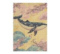 300 Piece Wooden Jigsaw Puzzle for Adults, Whale in Cherry Blossom Sky