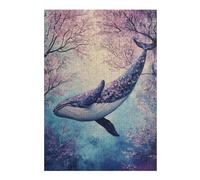 300 Piece Wooden Jigsaw Puzzle for Adults, Whale in Cherry Blossom Sky