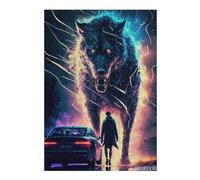 300 Piece Wooden Jigsaw Puzzle for Adults, Wolf vs. Man A Digital Artwork