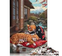 300 Piece Zen Cats in Japanese Garden Puzzles For Adults Wooden Puzzles Brain Teaser Puzzles For Children 300pcs (40x28cm)