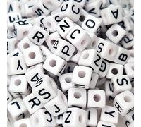 300 Pieces 10x10mm Big Large Cube Acrylic Alphabet Letter Beads A-Z Mixed Plastic Shape Loose Beads for Jewelry Making Bracelets Necklaces Key Chains (White)