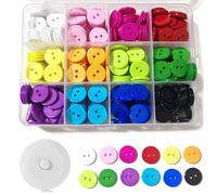 300 Pieces 12 Colors Round Resin Buttons 15mm 2 Holes Buttons Mixed Button with Storage PVC Box for Cardigans Shirt Assorted Button Crafting Sewing Knitting DIY Handmade (2 Holes)
