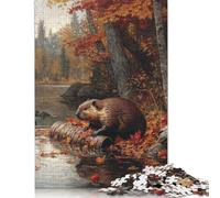 300 Pieces Beaver in Autumn Forest Puzzle for Adults Wood Puzzles Wooden Puzzles Learning Educational Puzzle 1000pcs (75x50cm)