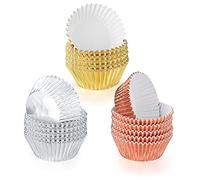 300 Pieces Foil Metallic Cupcake Cases, Muffin Cakes Paper Liners Cases, Wrappers Foil Baking Cups - Gold, Silver, Rose Gold