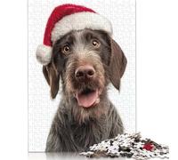300 Pieces German Wirehaired Pointer Dog with Santa Hat Portrait Puzzle for Adults Wood Puzzles Wooden Puzzles Learning Educational Puzzle 1000pcs (75x50cm)