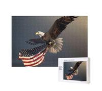 300 Pieces Jigsaw Puzzle with Storage Box, 3D Bald Eagle Flying Printed Wooden Puzzle 40x28 CM for Adults Kids Family Fun Decorative Game