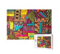 300 Pieces Jigsaw Puzzle with Storage Box, African Textile Patchwork print Printed Wooden Puzzle 40x28 CM for Adults Kids Family Fun Decorative Game