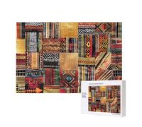 300 Pieces Jigsaw Puzzle with Storage Box, African Textile Patchwork Printed Wooden Puzzle 40x28 CM for Adults Kids Family Fun Decorative Game
