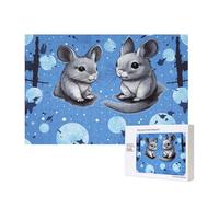 300 Pieces Jigsaw Puzzle with Storage Box, Blue Chinchillas And Moon Printed Wooden Puzzle 40x28 CM for Adults Kids Family Fun Decorative Game