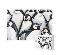 300 Pieces Jigsaw Puzzle with Storage Box, Cute Baby Penguins Sketch Printed Wooden Puzzle 40x28 CM for Adults Kids Family Fun Decorative Game