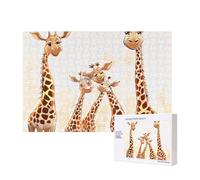 300 Pieces Jigsaw Puzzle with Storage Box, Cute Cartoon Funny Giraffes Printed Wooden Puzzle 40x28 CM for Adults Kids Family Fun Decorative Game