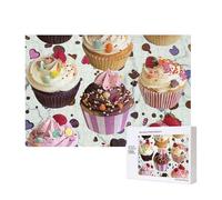 300 Pieces Jigsaw Puzzle with Storage Box, Delicious Cupcakes Printed Wooden Puzzle 40x28 CM for Adults Kids Family Fun Decorative Game