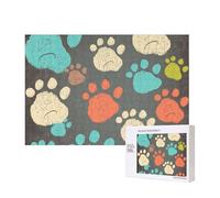 300 Pieces Jigsaw Puzzle with Storage Box, Dog Paws Print Printed Wooden Puzzle 40x28 CM for Adults Kids Family Fun Decorative Game