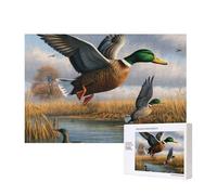 300 Pieces Jigsaw Puzzle with Storage Box, Hunting Flying Wild Ducks by the lake Printed Wooden Puzzle 40x28 CM for Adults Kids Family Fun Decorative Game