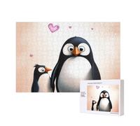 300 Pieces Jigsaw Puzzle with Storage Box, I Love Penguins Printed Wooden Puzzle 40x28 CM for Adults Kids Family Fun Decorative Game