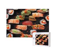 300 Pieces Jigsaw Puzzle with Storage Box, Japanese sushi shrimp Printed Wooden Puzzle 40x28 CM for Adults Kids Family Fun Decorative Game