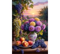 300 Pieces Jigsaw Puzzles for Adults,Family Challenging Puzzle Game,Fun Intellectual Art puzzles for Decompression and Home Decor Grape Fruit Flowers(14.9x10.2 inch)