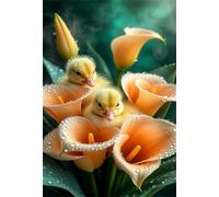 300 Pieces Jigsaw Puzzles for Adults,Family Challenging Puzzle Game,Fun Intellectual Art puzzles for Decompression and Home Decor Calla Lily Flowers Ducks(14.9x10.2 inch)