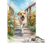 300 Pieces Jigsaw Puzzles for Adults Joyful Dog on Rainbow Path Square Jigsaw Puzzles, for Adults And Teenager, Wooden Puzzles Home Art Decor 300pcs (40x28cm)