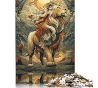 300 Pieces Jigsaw Puzzles for Adults Regal Lion Reflections Square Wooden Puzzles Unique Piece Puzzle Educational Fun Games Toys 300pcs (40x28cm)