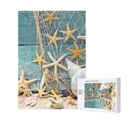 300 Pieces Jigsaw Puzzles Wooden Jigsaw Toy Family Game for Adults Teens,Beach Themed Conch Shell Starfish & Fishing Net
