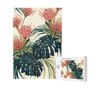 300 Pieces Jigsaw Puzzles Wooden Jigsaw Toy Family Game for Adults Teens,Exotic Palm Leaves Jungle Leaf Tropical Floral Pink Green Printed