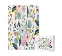 300 Pieces Jigsaw Puzzles Wooden Jigsaw Toy Family Game for Adults Teens,Floral Spring Flowers Lovely Blue Pink Rose Green Leaf Sweet Colors