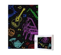 300 Pieces Jigsaw Puzzles Wooden Jigsaw Toy Family Game for Adults Teens,Musical Instruments Neon Colors