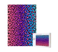 300 Pieces Jigsaw Puzzles Wooden Jigsaw Toy Family Game for Adults Teens,Neon Color Gradient Leopard Print