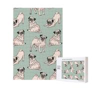 300 Pieces Jigsaw Puzzles Wooden Jigsaw Toy Family Game for Adults Teens,Pug Dogs Sitting