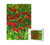 300 Pieces Jigsaw Puzzles Wooden Jigsaw Toy Family Game for Adults Teens,Red Poppy Field Farm Meadow Landscape Print