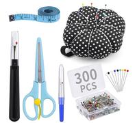 300 Pieces Multicolor Sewing Pins - 32mm Straight Quilting Pins Including Sewing Seam Ripper Scissors Pin Cushion and Soft Tape Measure for Dressmaking Jewelry Decoration