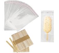 300 Pieces Popsicle Sticks and Bags Set Popsicle Wrappers Self Seal Plastic Popsicle Bags Ice Cream Bags Wrapper with Popsicle Sticks Wooden