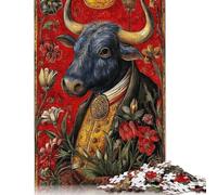 300 Pieces Royal Bull Portrait Creative Square Jigsaw Puzzles for Adults & Wooden Puzzles Challenging Game 300pcs (40x28cm)